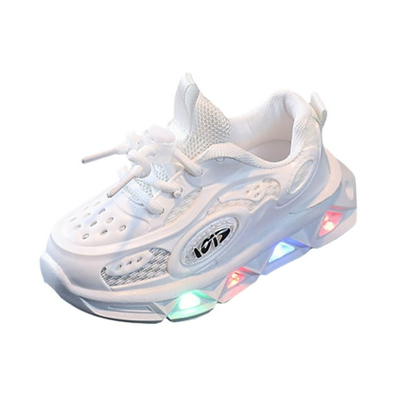 Karoyedx Little Kids Sneakers Boys Kids Light Up Flashing Sneakers, Boys Girls Athletic Shoes with Strap, Fashionable Cute Girls Shoes White Size,7
