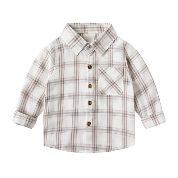 Karoyedx Long Sleeve Boys Flannel Shirts Boys Girls Flannel Plaid Shirt Jacket Long Sleeve Lapel Button Down Pocketed Shirts Regular Fit Casual Fall Coat Light Gray Size,2-3 Years