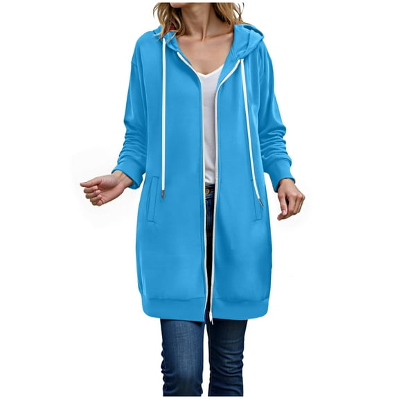 Karoyedx Long Sleeve Hoodies for Women Women's Zip Up Hoodies Oversized Fleece Long Sleeve Sweatshirts Casual Fall Jacket Coat with Pocket Sky Blue Size,S