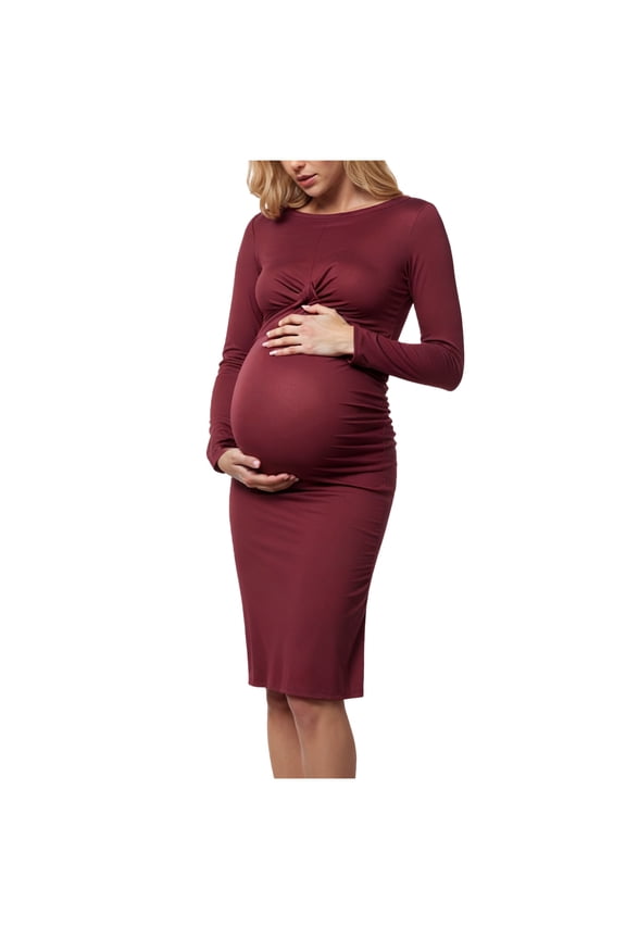 Long Sleeve Maternity Dress Womens Square Neck Long Sleeve Fall Dresses Casual Sweater Dress Wine Size,2XL