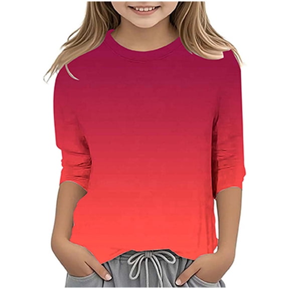 Karoyedx Long Sleeve Shirts for Girls Girls Oversized Long Sleeve Shirts Kids Casual Crewneck Side Split Tops Fashion Tees Red Size,6-7 Years