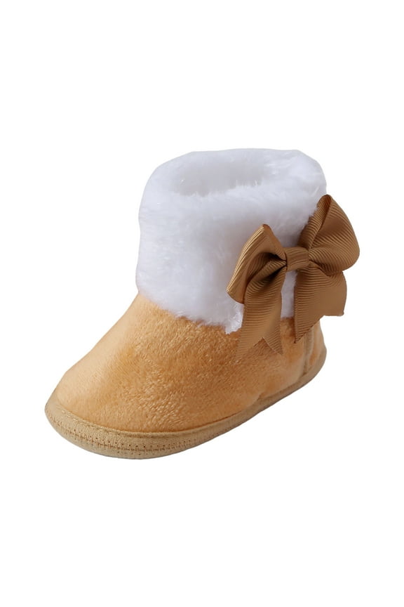 Newborn Baby Booties Infant Baby Boys Girls Slippers Cozy Fleece Booties Soft Bottom Warm Cartoon Socks Newborn Crib Shoes Khaki Size,5