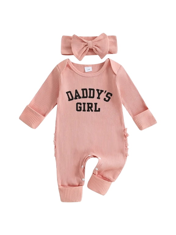 Newborn Clothes Baby Girl Romper Infant Fall Winter Clothes Ruffle Sweater Long Sleeve Bodysuit Jumpsuit and Headband Pink Size,3-6 Months