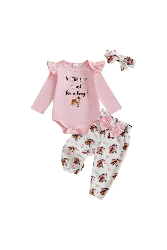 Newborn Girl Outfits Girls Clothes Baby Girls Clothes Newborn Infant Baby Girls Outfit Long Sleeve Ruffle Romper Pants Headband Sets Pink Size,6-9 Months