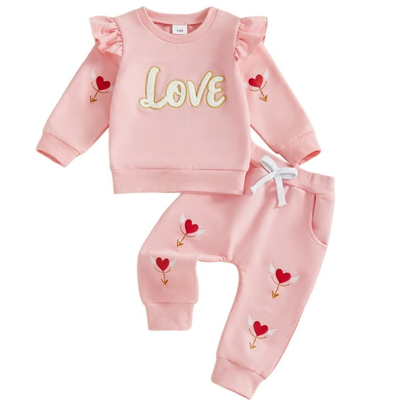 Karoyedx Outfit Sets for Kids Baby Girl Clothes Set 2PCS Letter Print Sweatshirt Pullover Pants Toddler Infant Winter Fall Outfits Pink Size,18-24 Months