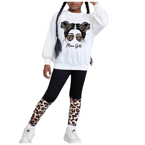 Karoyedx Outfit Sets for Kids Girl's 2 Piece Outfits Graphic Long Sleeve Sweatshirt Skinny Pants Set White Size,7-8 Years