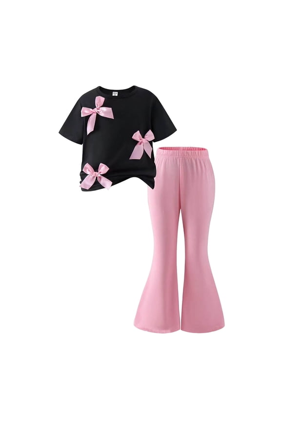 Outfits for Teen Girls Tween Girls Clothes Short Sleeve Graphic T-Shirt Top + Pants 2 Piece Outfit Set Black Size,3-4 Years