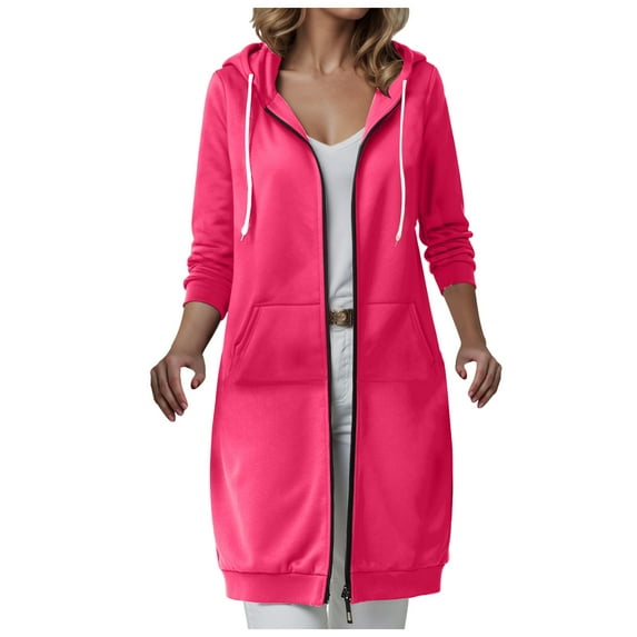 Karoyedx Oversized Hoodie Long Hoodies for Women Zip Up Fleece Oversized Tunic Sweatshirts with Pockets 2025 Fall Lightweight Jackets Hot Pink Size,XXXXXL