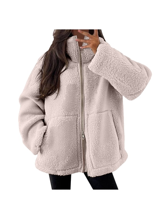 Oversized Jacket for Women Fuzzy Fleece Jackets for Women Fashion Long Sleeve Lapel Button Down Long Teddy Coat Warm Winter Outwear White Size,L