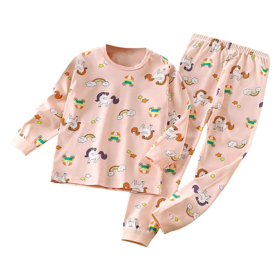 Karoyedx Pajamas for Kids Girls Pajamas 2PCS Ribbed Knit Pjs Set Lettuce Trim Sleepwear Soft Long Sleeve Long Pants Lounge Set Light Pink Size,5-6 Years