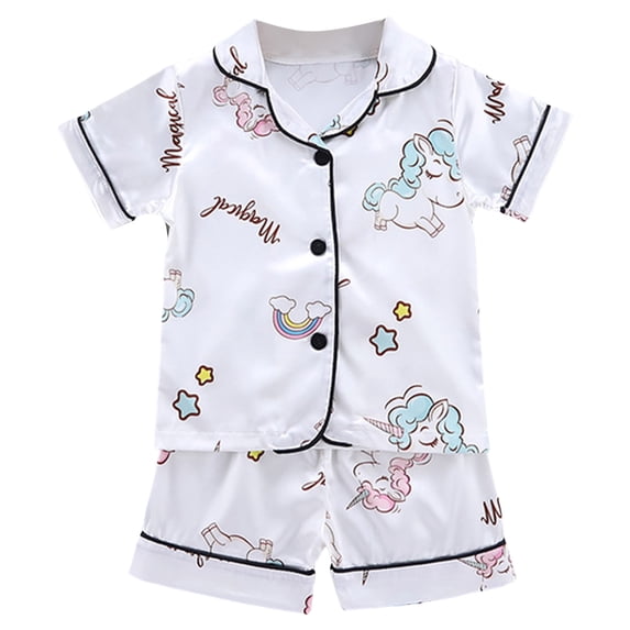 Karoyedx Pajamas Sets for Girls Toddler Baby Girls Pajamas Print Ruffle Shirt Shorts Little Girls Summer Sleepwear Outfits White Size,5-6 Years