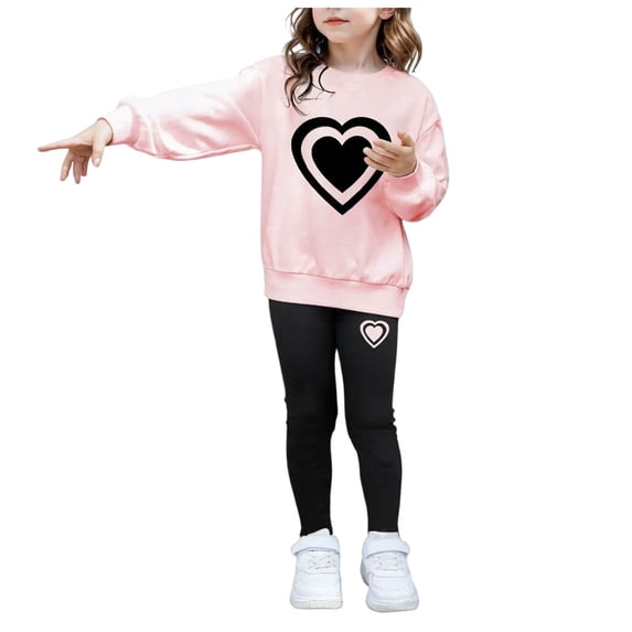 Karoyedx Pant Sets for Toddler Girls Fall Winter Outfits Cartoon Print Long Sleeve Crewneck Sweatshirt Top+Sweatpant 2 Piece Clothing Set Pink Size,4-5 Years