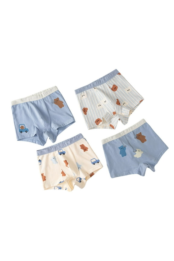 Panties for Toddlers' & Little Kids Cotton Boys Underwear Breathable Pure Cotton Cartoon Flat Underwear Baby 4pcs Light Blue Size,7-8 Years
