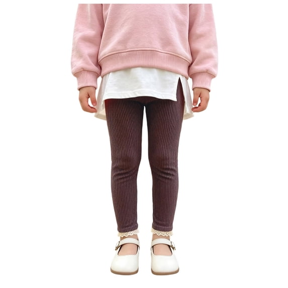 Karoyedx Pants for Girls Leggings Warm Stretchy Fall Winter Pants for School & Outdoor Play Brown Size,18-24 Months