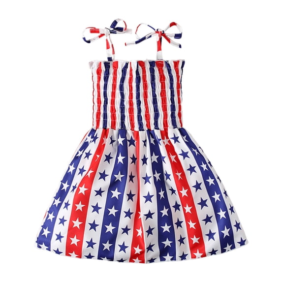 Karoyedx Patriotic Outfits for Girls 4th of July Girl Dresses Independence Day Outfit Baby Girls American Flag Stars Stripes Patriotic Dress Clothes Blue Size,4-5 Years