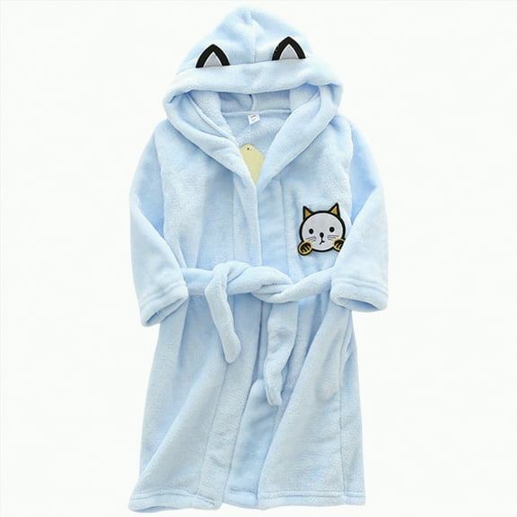 Karoyedx Robe for Girls Boys Girls Flannel Hoodie Robe Oversized Loose Plain Plush Loungewear Bathrobe nightgowns Kids Soft Bathrobe Blue Size,2-3 Years