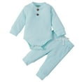 thumbnail image 1 of Karoyedx Rompers for Baby Fall Winter Toddler Baby Girl Clothes Cute Print Ruffle Shirt Top Pants Set 2 Piece Newborn Infant Girl Outfit Blue Size,12-18 Months, 1 of 3