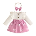 thumbnail image 1 of Karoyedx Rompers for Baby Girl Newborn Baby Girl Fall Winter Outfit Set Romper Dress Ruffles Long Sleeve Clothes Jumpsuit with Bow Headband Purple Size,3-6 Months, 1 of 9