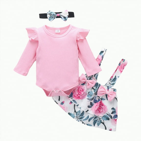 Karoyedx Rompers for Toddlers Newborn Baby Girl Clothes Toddler Long Sleeve Ruffle Romper Top Infant Skirt Set Little Girl Overall Dress Light Pink Size,9-12 Months