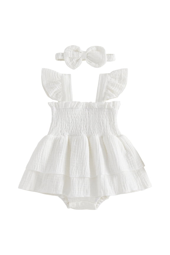 Rompers for Baby Newborn Baby Girl Romper Dress Lace Sleeveless Tulle Dress with Headband Infant Summer Mesh Jumpsuits White Size,Newborn