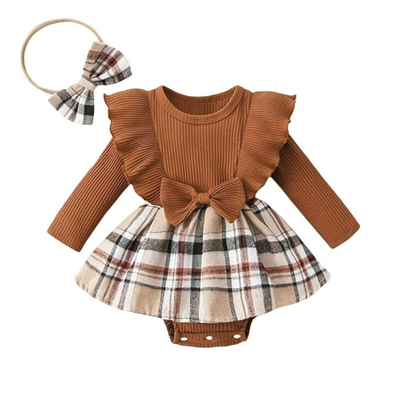 Karoyedx Rompers for Infant Girls Baby Girl Dress Toddler Girls' Dresses Girls Clothes Fall Winter Outfits Brown Size,12-18 Months