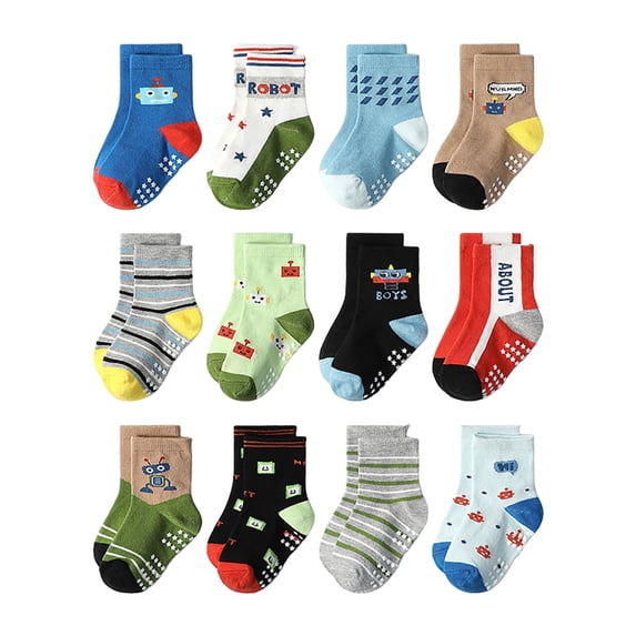Karoyedx Ruffle Socks Girls 12PC Children's Socks Comfortable Soft Fashion Cute Cartoon Children's Floor Socks B Size,5-7 Years