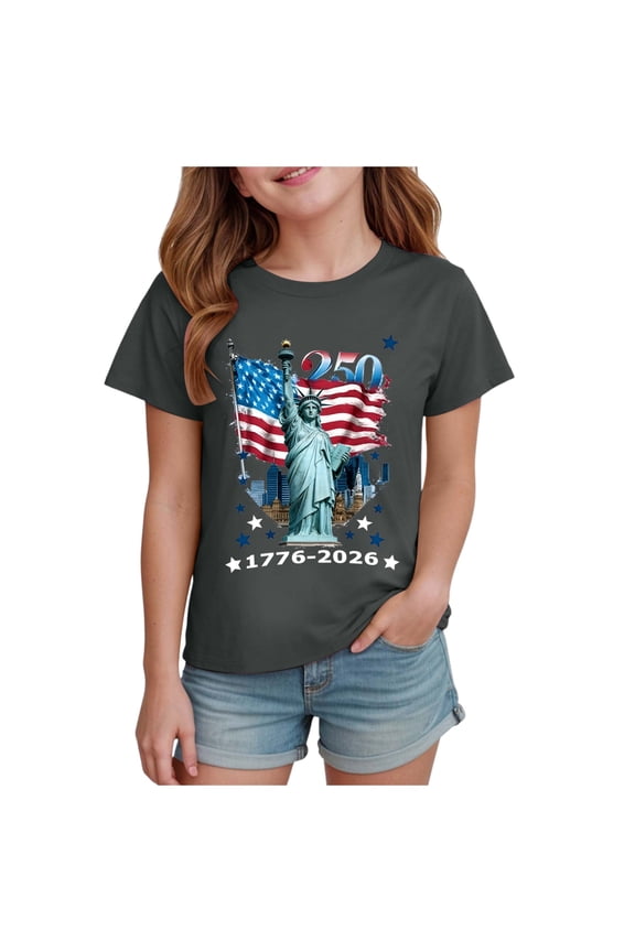 Shirts for Toddler Girls Boy Girl USA 4th of July Shirt-American Flag Patriotic Tee for Kids Toddler 4th of July Casual Top Dark Gray Size,3-4 Years