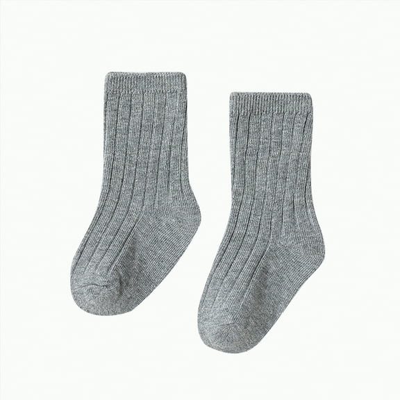 Karoyedx Socks for Kids Girls Children's Socks Boys And Girls Cotton Socks Double Needle Mid Calf Baby Baby Solid Color Socks Grey Size,3-5 Years