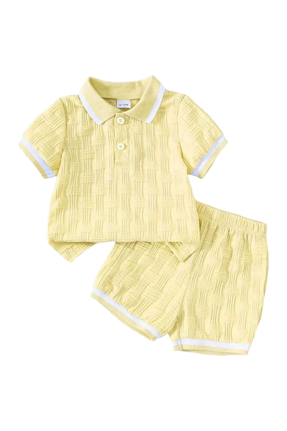 Summer Clothes for Kids Boys Toddlers and Baby Boys' Summer Clothes Infant Boy Button-town Shirt and Short Set Outfits Yellow Size,6-9 Months