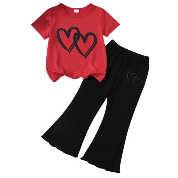 Karoyedx Summer Clothes for Toddler Girls Clothes Summer Short Sleeve Print Top Flared Pants 2PCS Set Little Girl Outfits H Size,6-7 Years