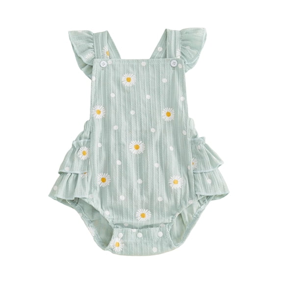 Karoyedx Summer Outfit Baby Girl Newborn Baby Girl Clothes Infant Summer Romper Sleeveless Floral Cute Outfits One Piece Jumpsuit Bodysuit Light Green Size,0-3 Months