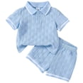 thumbnail image 1 of Karoyedx Summer Outfits for Boys Baby Boy Clothes Baby Boy Outfits Baby Boy Summer Clothes Cotton 2 Piece Set with Button Down Shirt and Shorts Blue Size,9-12 Months, 1 of 6