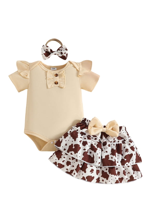 Summer Outfits for Girls Baby Girls' Outfit Infant Ribbed Bodysuit + Skirt Set Casual Spring Summer Clothes Coffee Size,0-3 Months