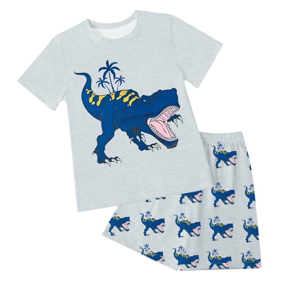 Karoyedx Summer Pajamas for Little Boys Pajamas 2 Piece Soft Comfy PJs T-shirts with Shorts Pajama Set Summer Graphic Sleepwear for Kids Light Gray Size,3-4 Years