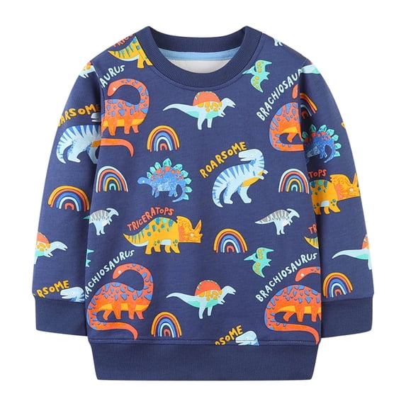 Karoyedx Sweatshirt for Teen Boys Toddler Boys Sweatshirt Cotton Crew Neck Graphic Fall Winter Shirts Casual Long Sleeve Pullover Tee Tops Blue Size,4-5 Years