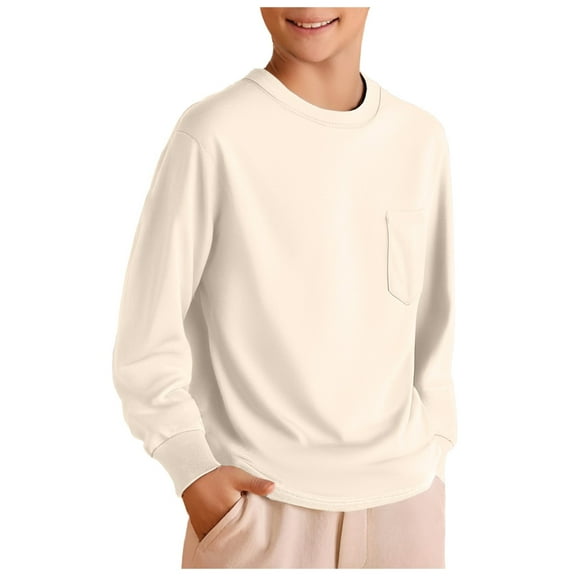 Karoyedx Sweatshirts for Kids Toddler Boys Long Sleeve Shirts Soft Crewneck Top Tees Shirts Kids Solid Colors Beige Size,9-10 Years