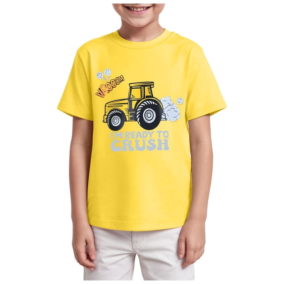 Karoyedx T Shirts for Boys Toddler T-Shirts Boys Short Sleeve Truck Tees Cotton Casual Graphic Crewneck Summer Top for Kids Yellow Size,9-10 Years