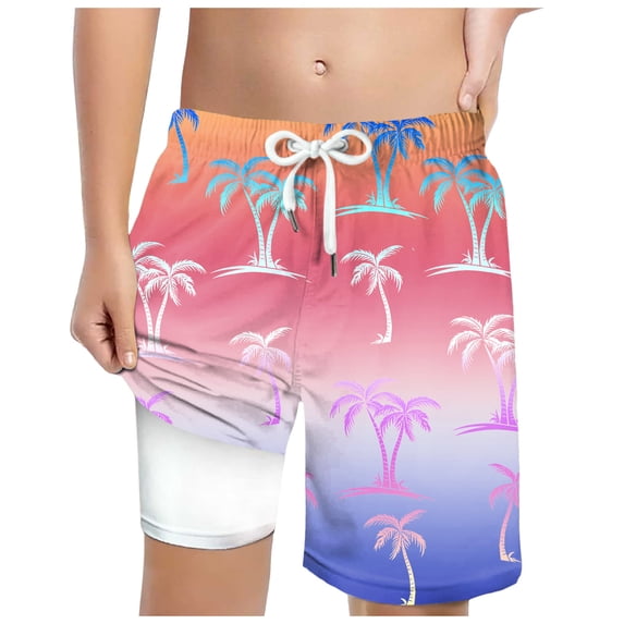 Karoyedx Teen Boys Sport Shorts Boys Swim Trunks with Compression Liner Board Shorts with Boxer Brief Lined Bathing Suit Purple Size,7T