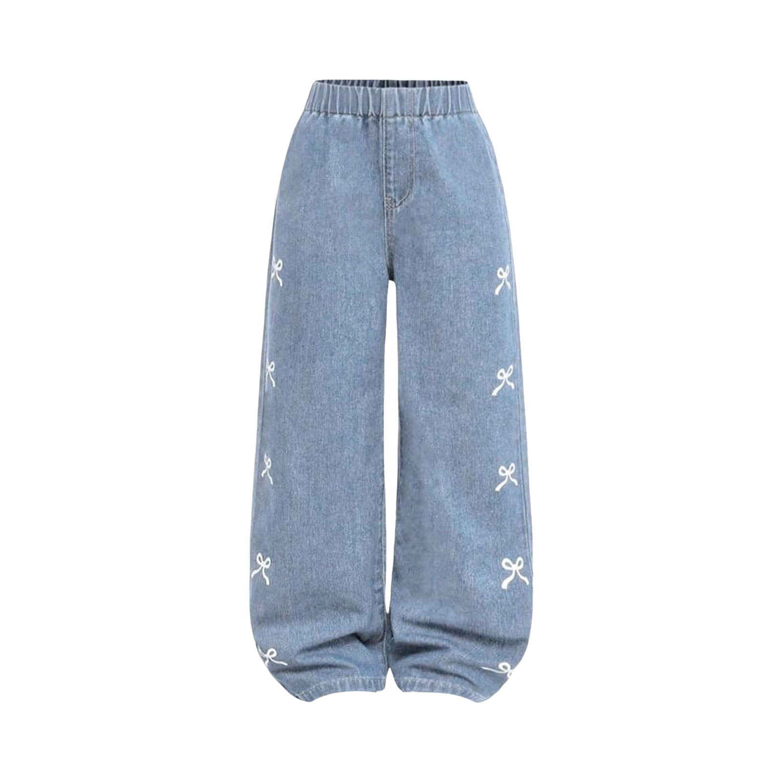 Karoyedx Teen Jeans Jeans for Girls Baggy Wide Leg Ripped High Waisted Denim Pants Y2K Boyfriend Skater Streetwear Cute Trousers Light Blue Size,9-10 Years