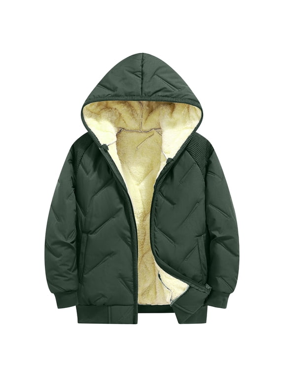 Teens Jacket Boys Girls Fleece Hoodie Sherpa Lined Jacket Zip Up Hooded Sweatshirt Winter Outerwear for Kids AG Size,6-7 Years