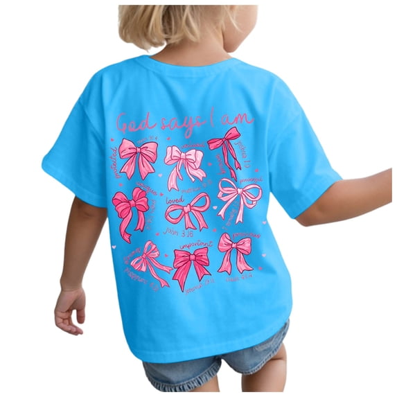 Karoyedx Tees for Little Girls Girl's Shirts Graphic Tees Vacation Top Crewneck Short Sleeve Cute Tops Summer Slim Fit T Shirt Sky Blue Size,11-12 Years