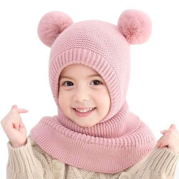 Karoyedx Todders Winter Hats Toddler Baby Winter Hat Knitted Thick Warm Thermal Windproof Ski Cycling Earflap Hood Skull Caps Kids Scarf Hat Black Size,One Size