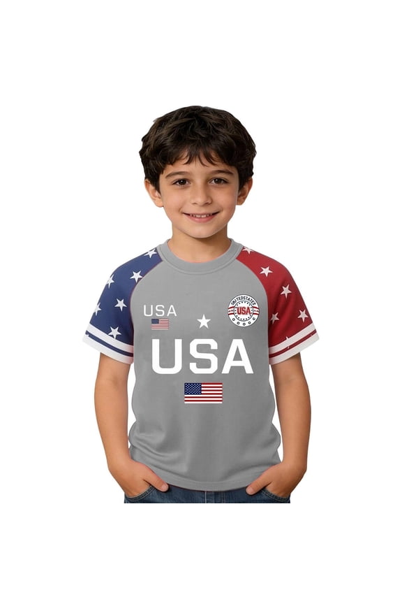 Toddler American Flag Shirt Toddler American Flag Tshirt Boys Girls 4th of July Outfits Tee USA Short Seleve Tshirts Light Gray Size,1-2 Years