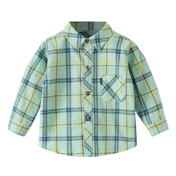 Karoyedx Toddler Baby Boys Girls Outfits Plaid Flannel Long Sleeve Shirts Button Down T-Shirt Tops Mint Green Size,5-6 Years