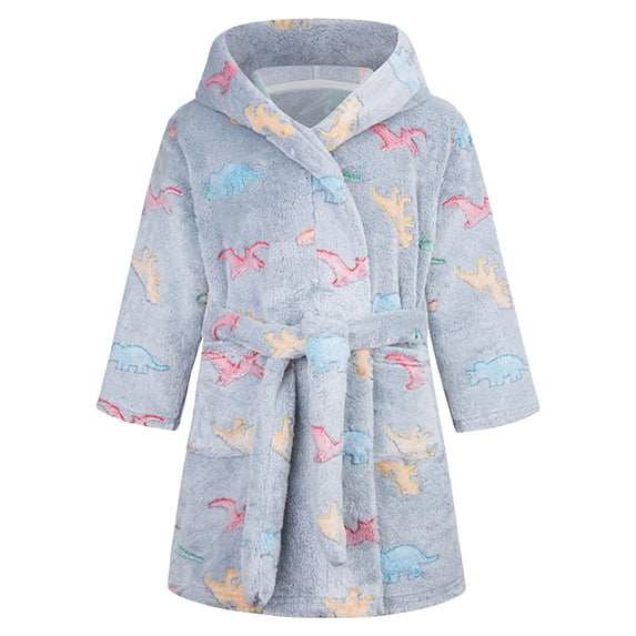 Karoyedx Toddler Bathrobe Toddler Girls Boys Belted Plush Robe Long Sleeve Soft Warm Fleece Bath Robe Hoodie Home Wear Dark Gray Size,9-10 Years