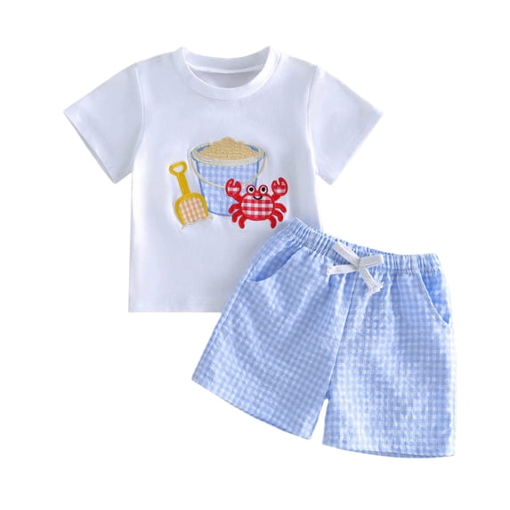 Karoyedx Toddler Boy Clothes Toddler Baby Boy Summer Clothes Short Sleeve Embroidery T-shirt And Shorts Casual Infant Boys 2Piece Outfit White Size,18-24 Months