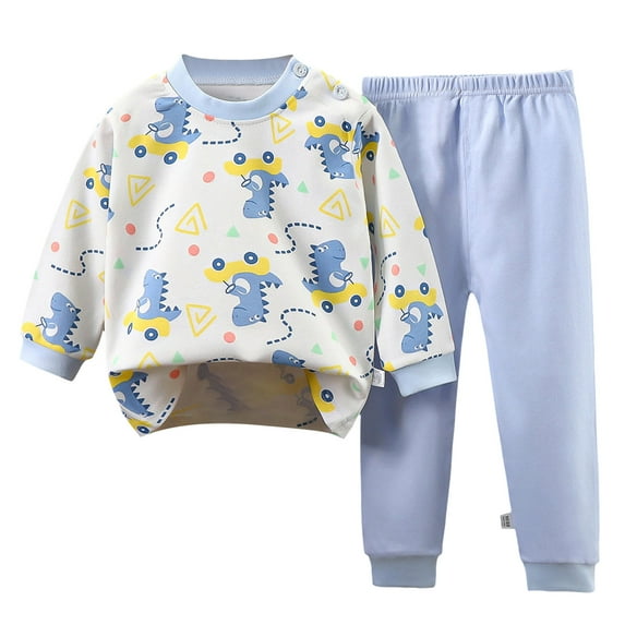 Karoyedx Toddler Boy Clothes Toddler Boy Sweatshirt Outfits Long Sleeve Dinosaur Top Pants Sweatsuit 2PCS Fall Winter Outfits Set Light Blue Size,18-24 Months