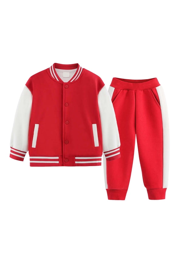 Toddler Boy Fall Outfits Boys Clothes Infant Fall Winter Outfits Toddler Boy Varsity BaseBall Jacket Button Down Pants Set Red Size,5-6 Years