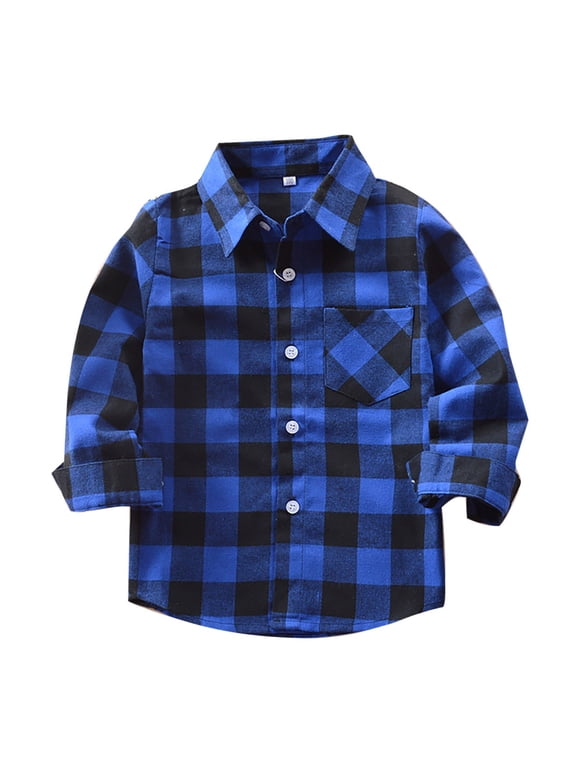 Toddler Boy Fall Shirt Toddler Baby Boy Clothes Infant Plaid Long Sleeve Button Down Jacket Top Shirt Pocket Fall Winter Outfits Blue Size,8-9 Years