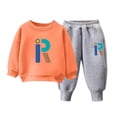 thumbnail image 1 of Karoyedx Toddler Boy Outfits Baby Boy Spring Clothes Set Long Sleeve Letter Print Sweatshirt Pants Toddler Infant Outfits Orange Size,3-4 Years, 1 of 5